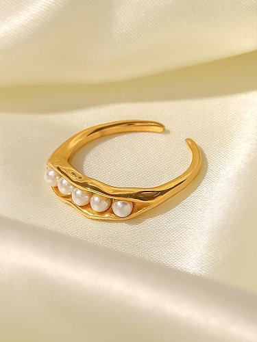 Stainless steel Freshwater Pearl Geometric Trend Band Ring