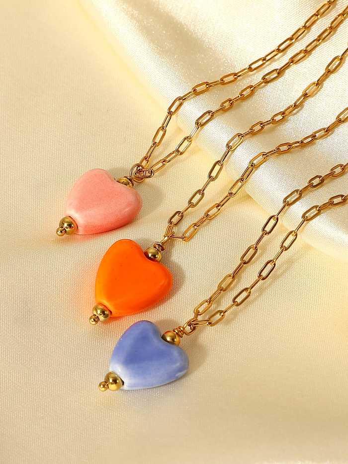 Stainless steel Ceramic Heart Vintage Necklace