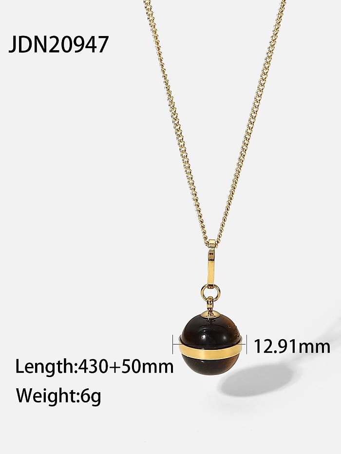 Stainless steel Tiger Eye Geometric Vintage Round Ball Pendant Necklace