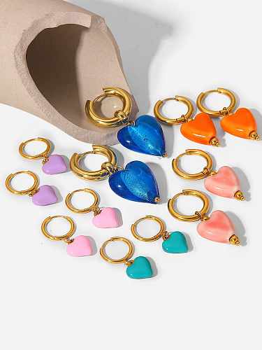 Stainless steel Enamel Heart Vintage Huggie Earring