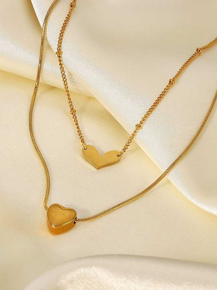 Minimalistische Multi-Strang-Halskette mit Herz aus Edelstahl