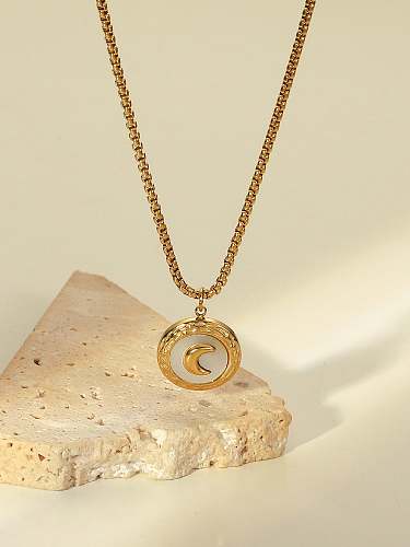 Stainless steel Shell Geometric Minimalist Moon Pendant Necklace