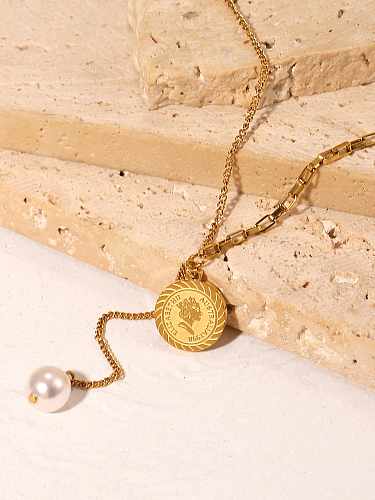 Stainless steel Freshwater Pearl Round Trend Lariat Necklace