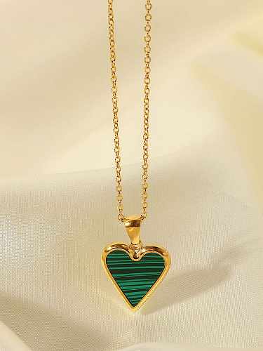 Trend-Halskette mit grünem Herz aus Edelstahl