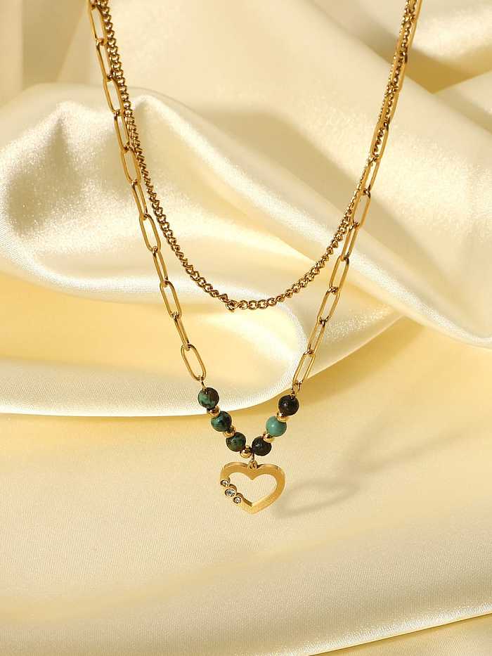 Stainless steel Smiley Vintage Heart Multi Strand Necklace