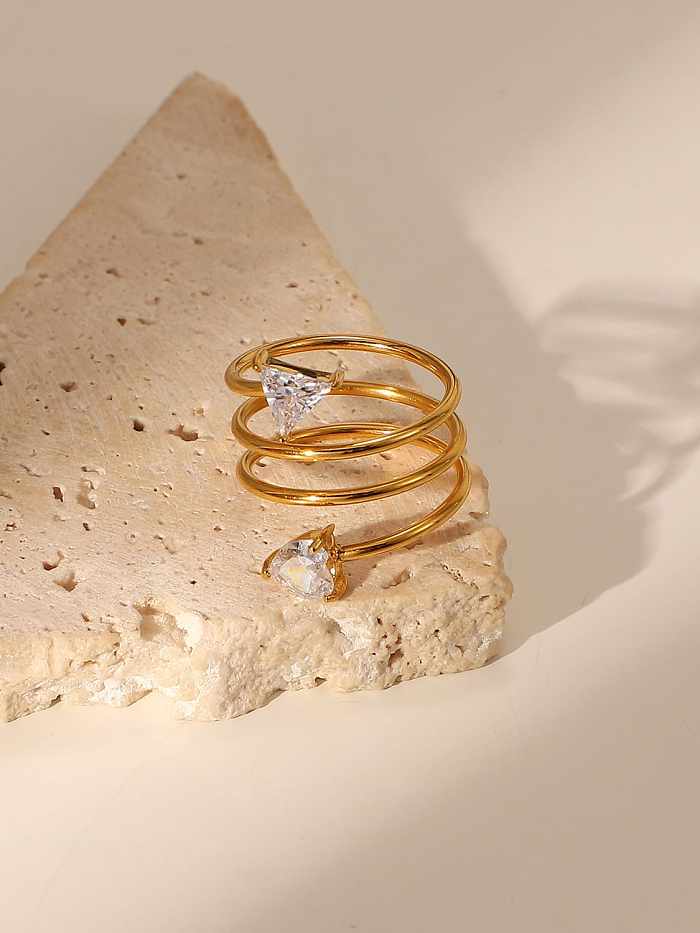 Geometrischer zierlicher stapelbarer Ring aus Edelstahl mit Zirkonia