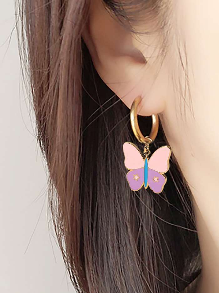 Stainless steel Enamel Butterfly Minimalist Huggie Earring