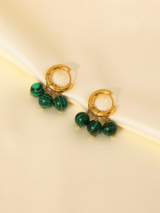 Stainless steel Malchite Geometric Ethnic Huggie Earring