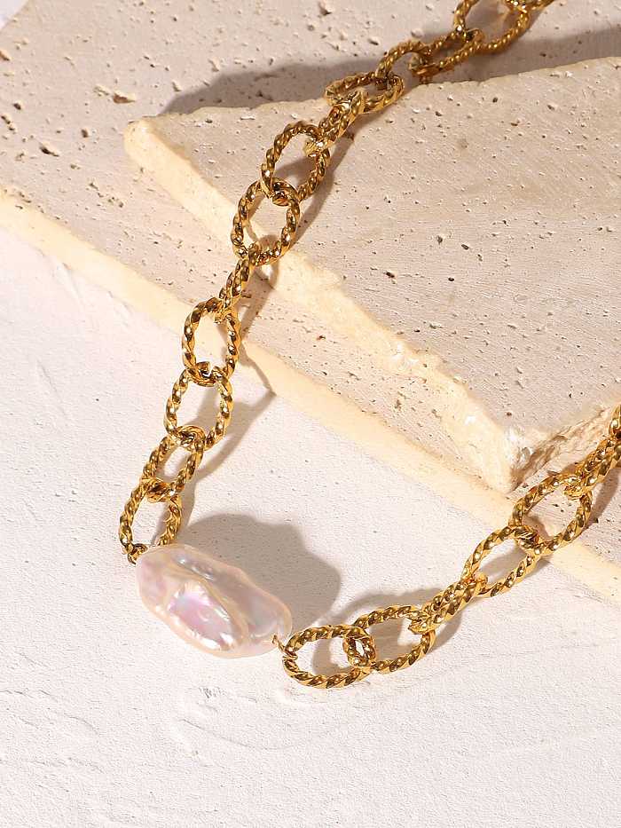Collier tendance chaîne torsadée en acier inoxydable avec perles d'eau douce