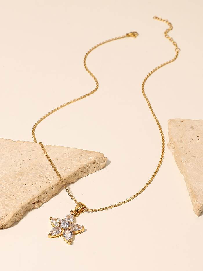 Minimalistische Halskette mit Zirkonia-Blume aus Edelstahl