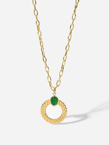 Collier Vintage Géométrique Jade Acier Inoxydable