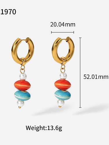 Stainless steel Ceramic Geometric Hip Hop Huggie Earring