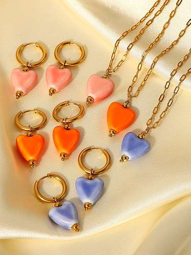 Stainless steel Ceramic Heart Vintage Huggie Earring
