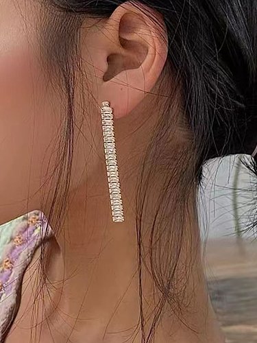 Stainless steel Cubic Zirconia Tassel Trend Threader Earring