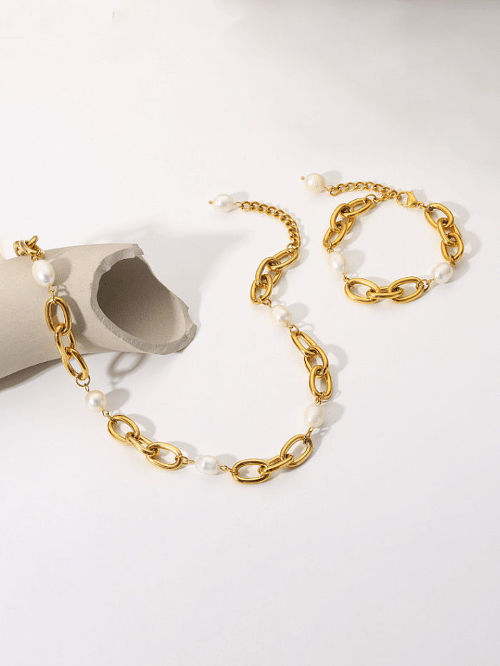 Bracelet Vintage Géométrique Perle d'Imitation Acier Inoxydable