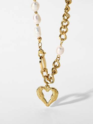 Stainless steel Freshwater Pearl Heart Trend Cuban Necklace
