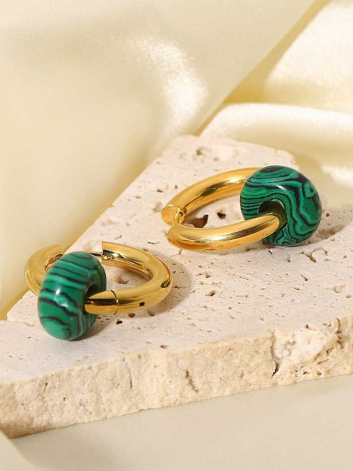 Edelstahl grün geometrische farbige Steine ​​Vintage Huggie Ohrring