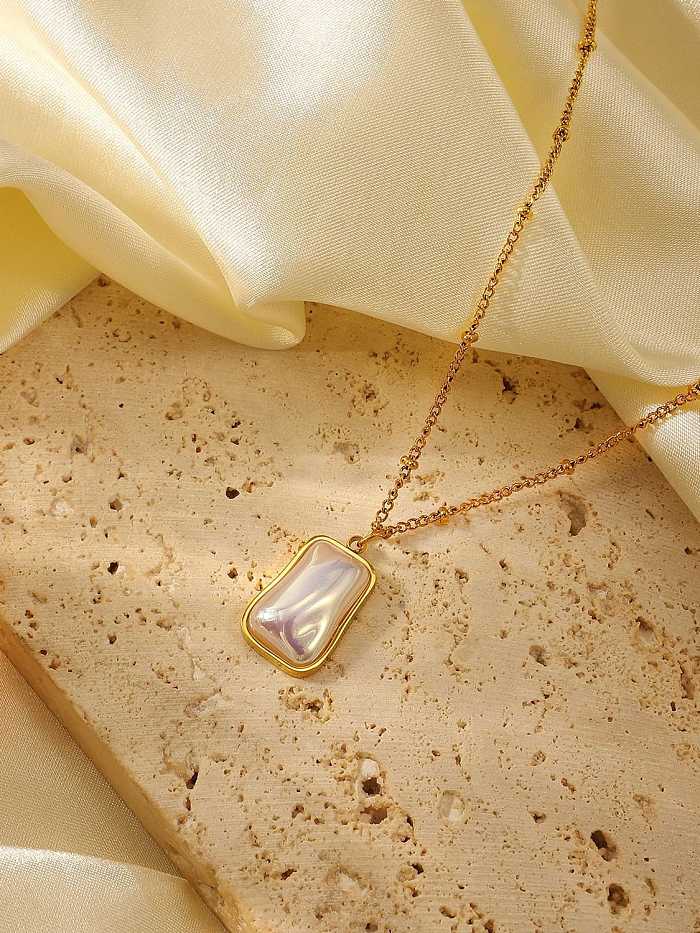 Stainless steel Imitation Pearl Rectangle Trend Necklace
