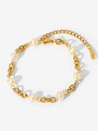 Bracelet en perles d'eau douce géométriques en acier inoxydable