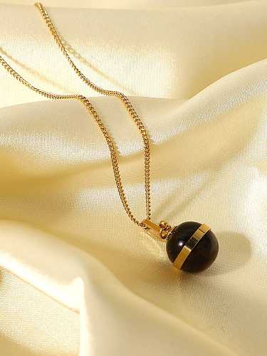 Stainless steel Tiger Eye Geometric Vintage Round Ball Pendant Necklace