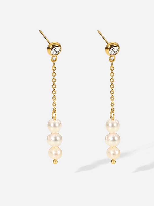 Stainless steel Imitation Pearl Tassel Minimalist Threader Earring