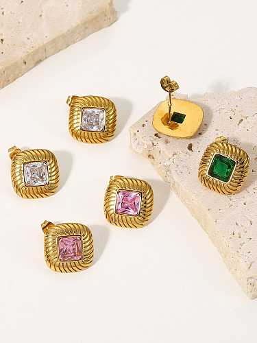 Stainless steel Glass Stone Square Vintage Stud Earring