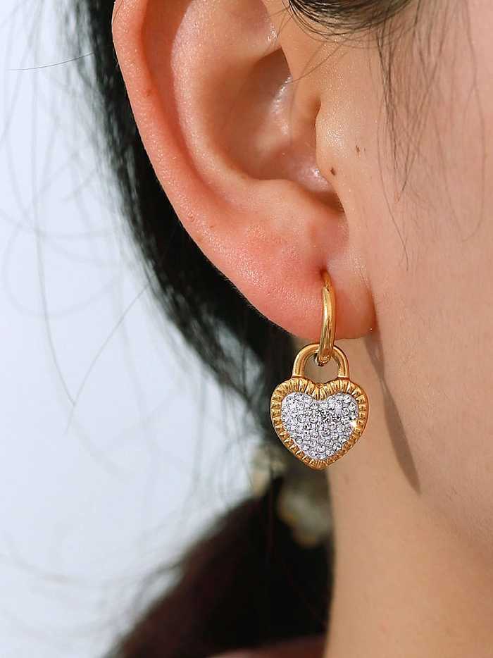Stainless steel Rhinestone Heart Vintage Huggie Earring