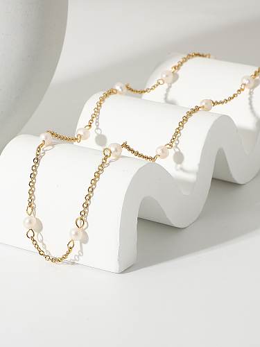 Collar de cadena minimalista geométrico de perlas de imitación de acero inoxidable