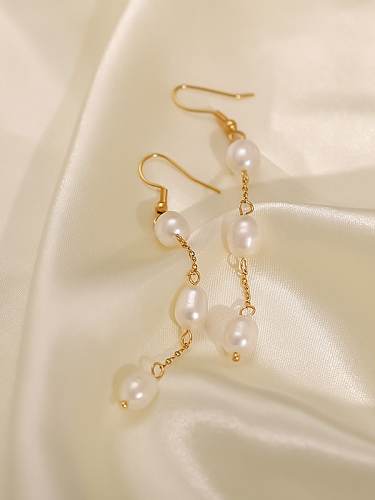 Stainless steel Freshwater Pearl tassel Dainty Drop Earring