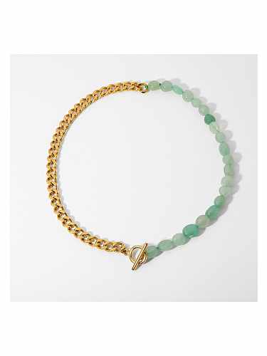 Collier de perles tendance en pierre naturelle de couleur verte géométrique en acier inoxydable