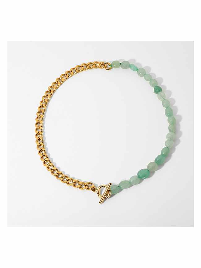Collier de perles tendance en pierre naturelle de couleur verte géométrique en acier inoxydable