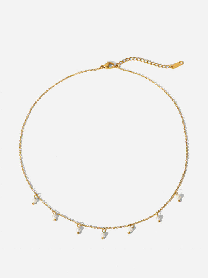 Collier minimaliste rond en perles d'imitation en acier inoxydable
