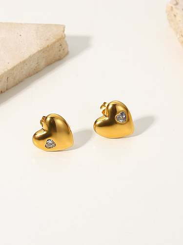 Stainless steel Rhinestone Heart Minimalist Stud Earring