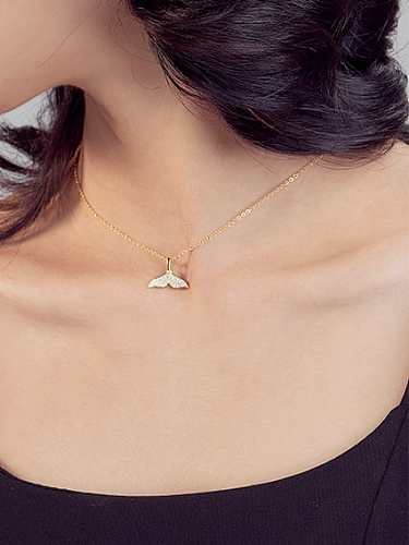 Stainless steel Cubic Zirconia Fish tail Dainty Necklace