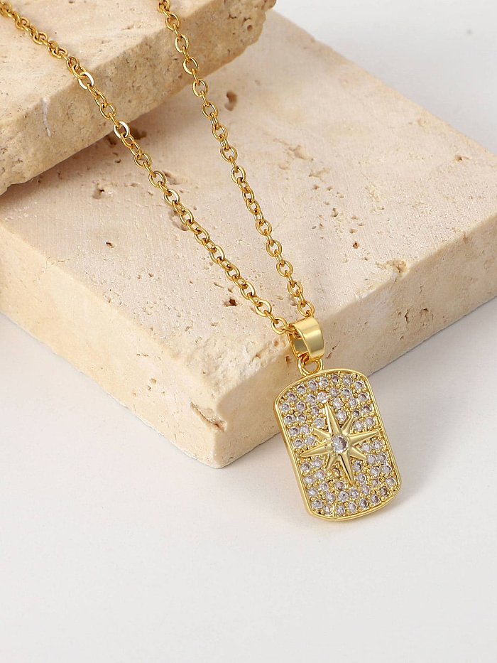 Stainless steel Cubic Zirconia Vintage Rectangle Pendant Necklace