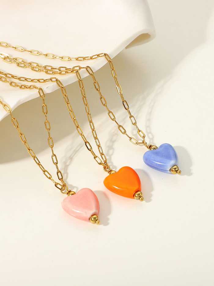 Stainless steel Ceramic Heart Vintage Necklace