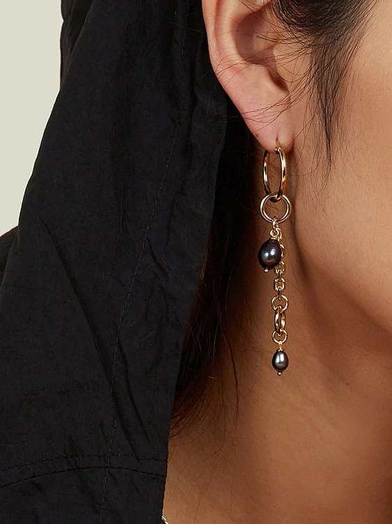Boucles d'oreilles à enfiler vintage en acier inoxydable avec pampille en perles d'imitation