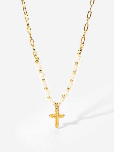 Stainless steel Imitation Pearl Cross Vintage Necklace