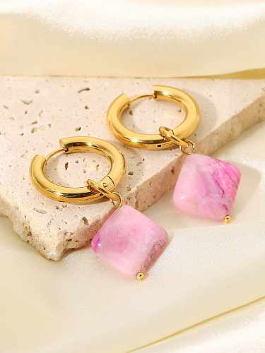 Stainless steel Pink Natural stone Geometric Trend Huggie Earring