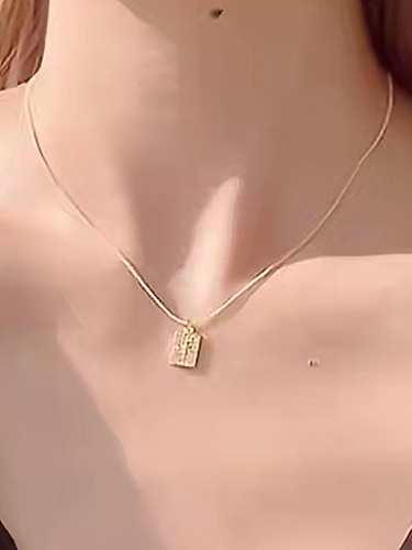 Stainless steel Cubic Zirconia Vintage Rectangle Pendant Necklace