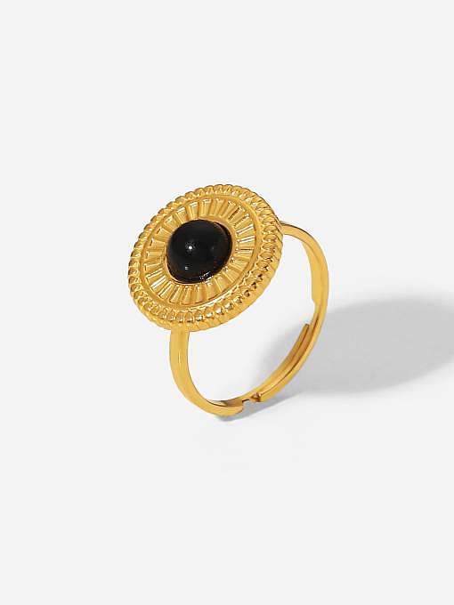 Edelstahl-Obsidian-geometrischer Vintage-Band-Ring