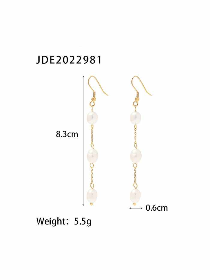 Stainless steel Freshwater Pearl tassel Dainty Drop Earring