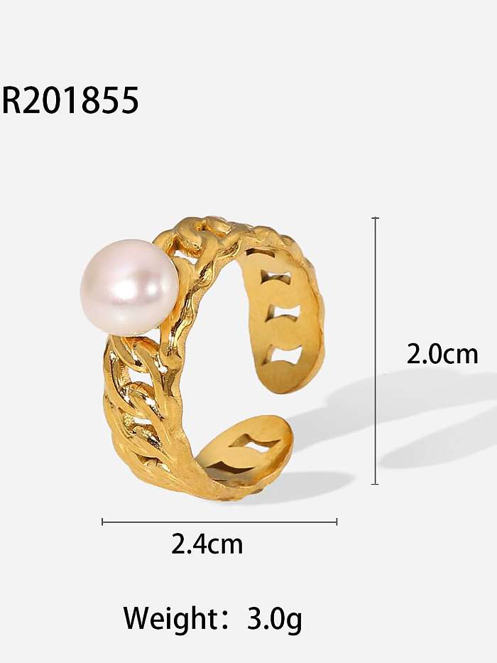 Stainless steel Imitation Pearl Geometric Vintage Band Ring