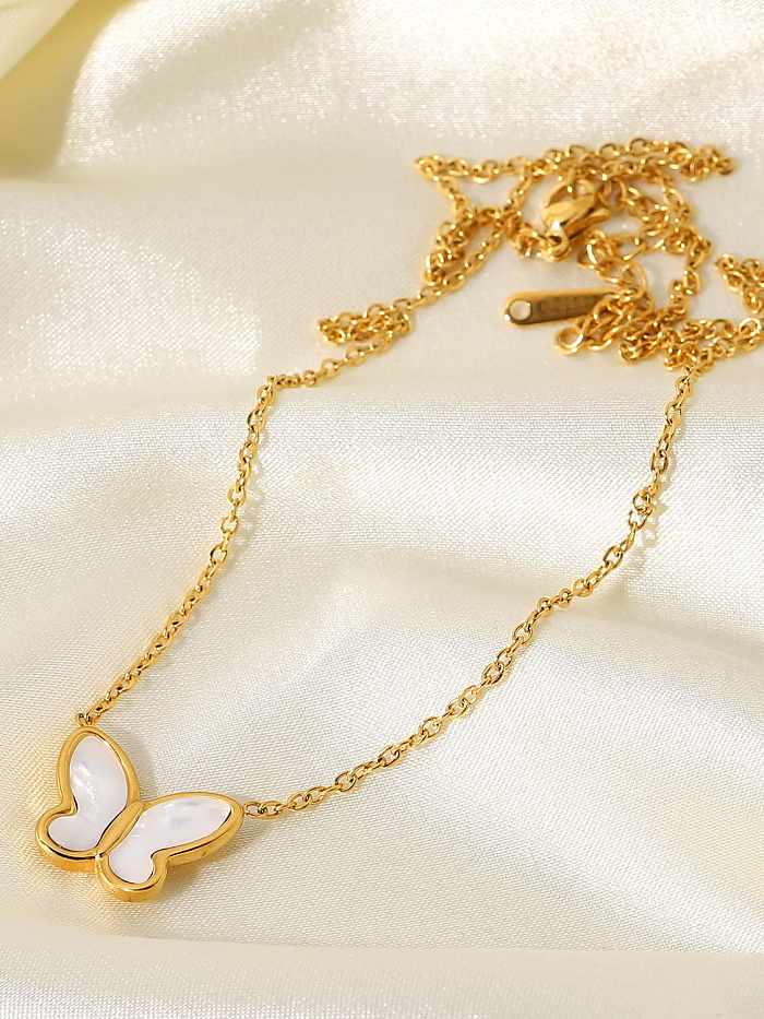 Stainless steel Shell White Butterfly Dainty Necklace