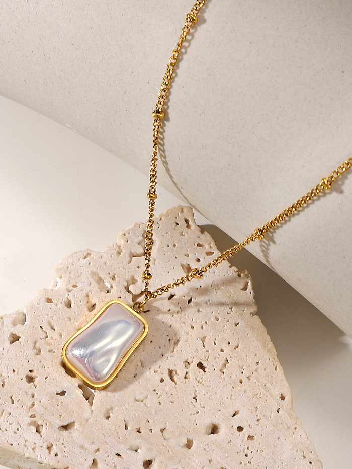 Stainless steel Imitation Pearl Rectangle Trend Necklace
