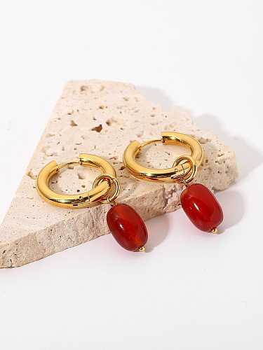 Stainless steel Agate Red Water droplet Vintage Huggie Earring