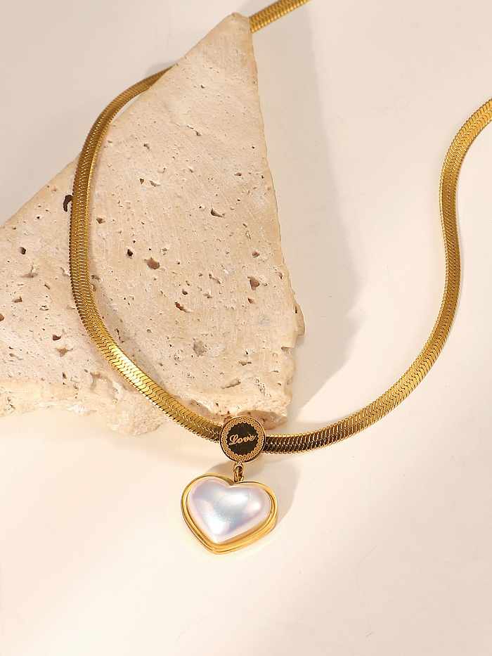 Edelstahl Nachahmung Perle Herz Trend kubanische Halskette
