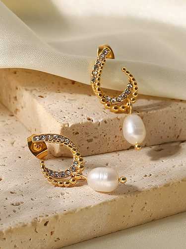 Stainless steel Freshwater Pearl Geometric Trend Drop Earring