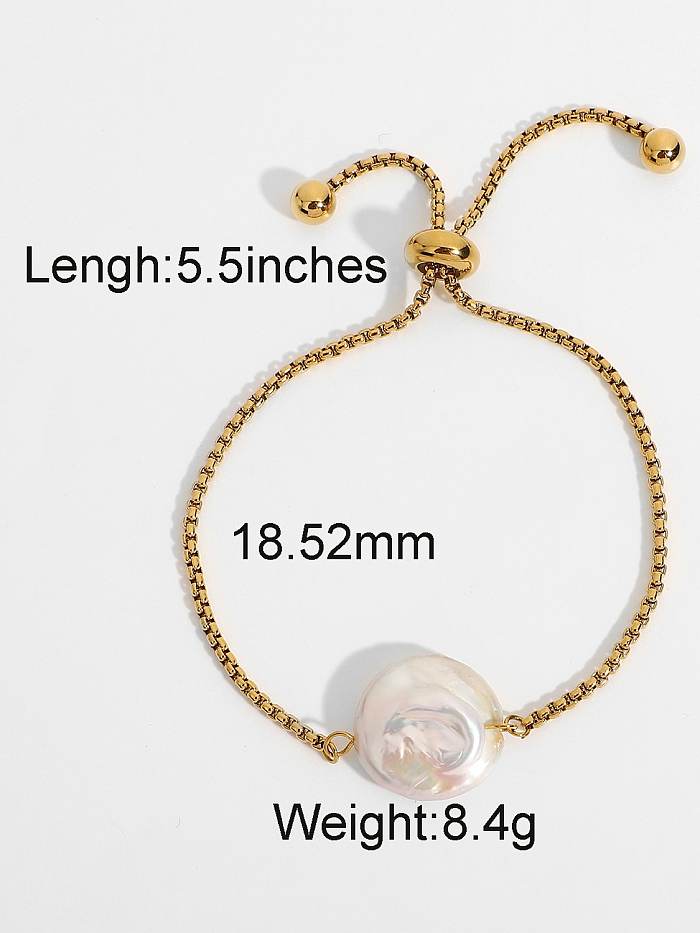 Bracelet réglable en acier inoxydable avec perles d'eau douce géométriques délicates