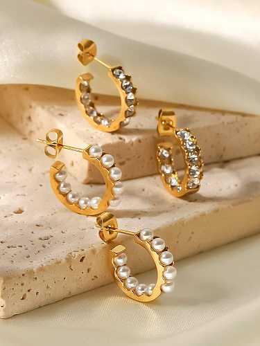Stainless steel Cubic Zirconia Geometric Trend Hoop Earring